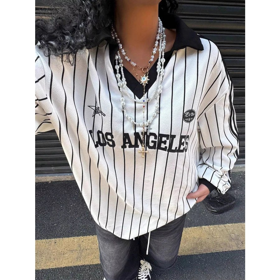 Los Angeles Striped Long Sleeve Top White / S Apparel and Accessories