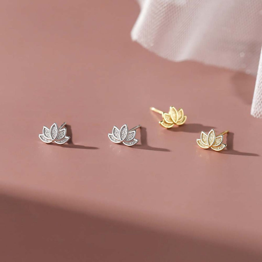 Lotus Flower Stud Earrings Silver / One Size Apparel and Accessories