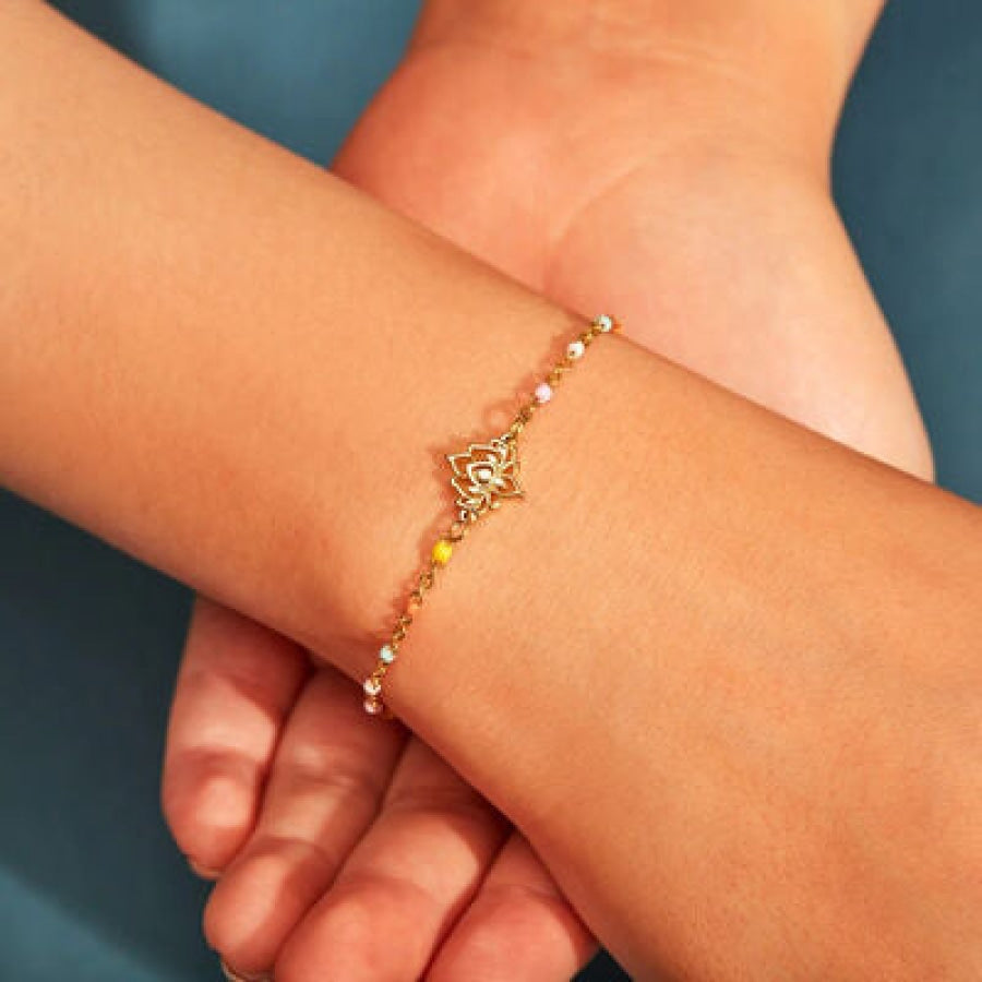 Lotus Shape 18K Gold-Plated Bead Bracelet Gold / One Size Apparel and Accessories