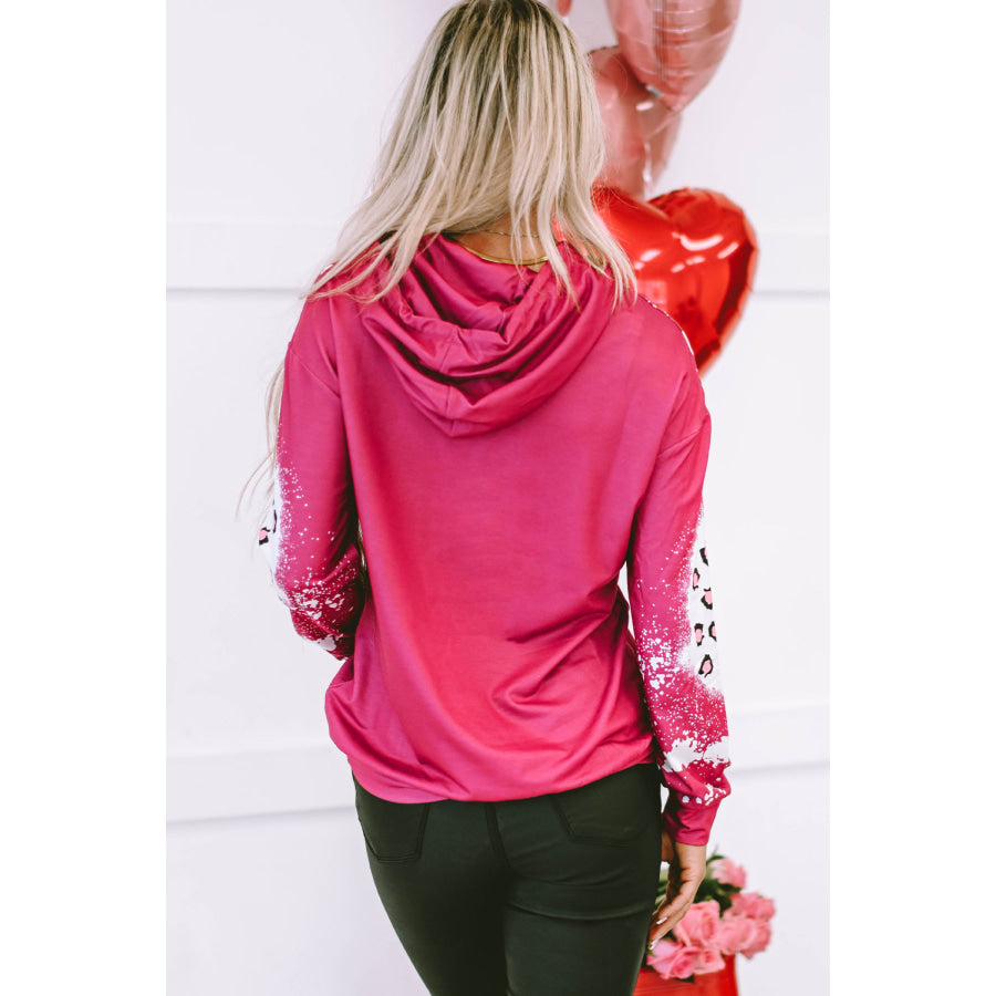 LOVE Heart Drawstring Dropped Shoulder Hoodie Apparel and Accessories