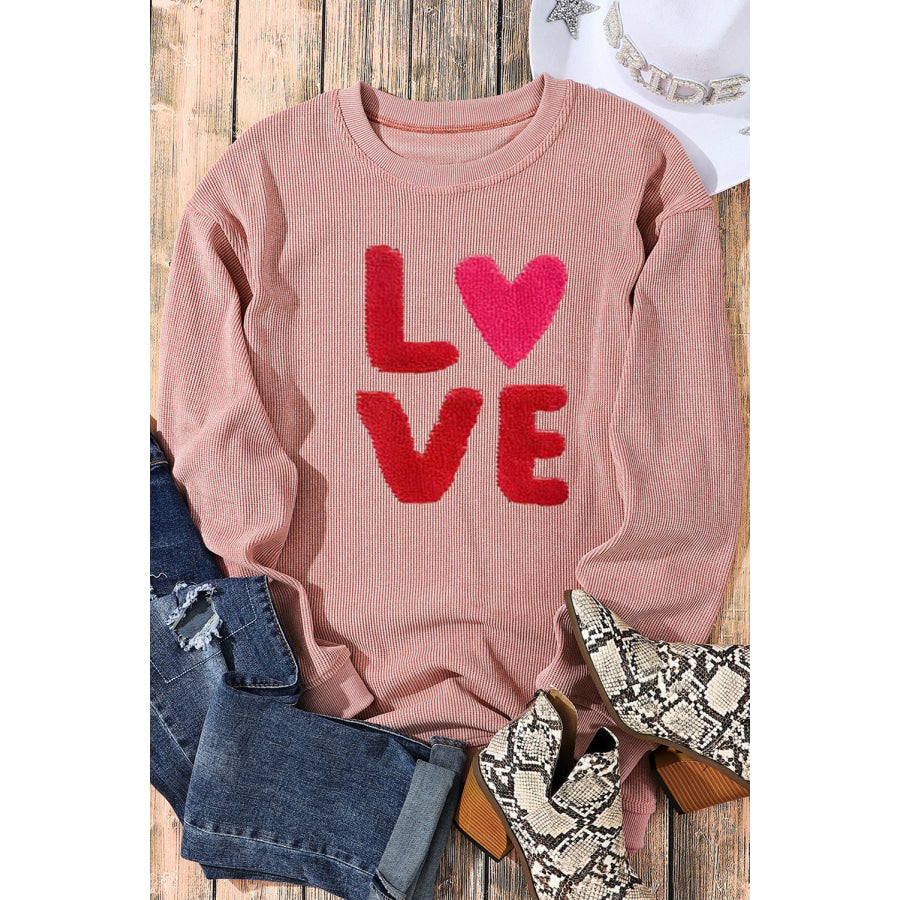 LOVE Round Neck Dropped Shoulder Sweatshirt Apparel and Accessories