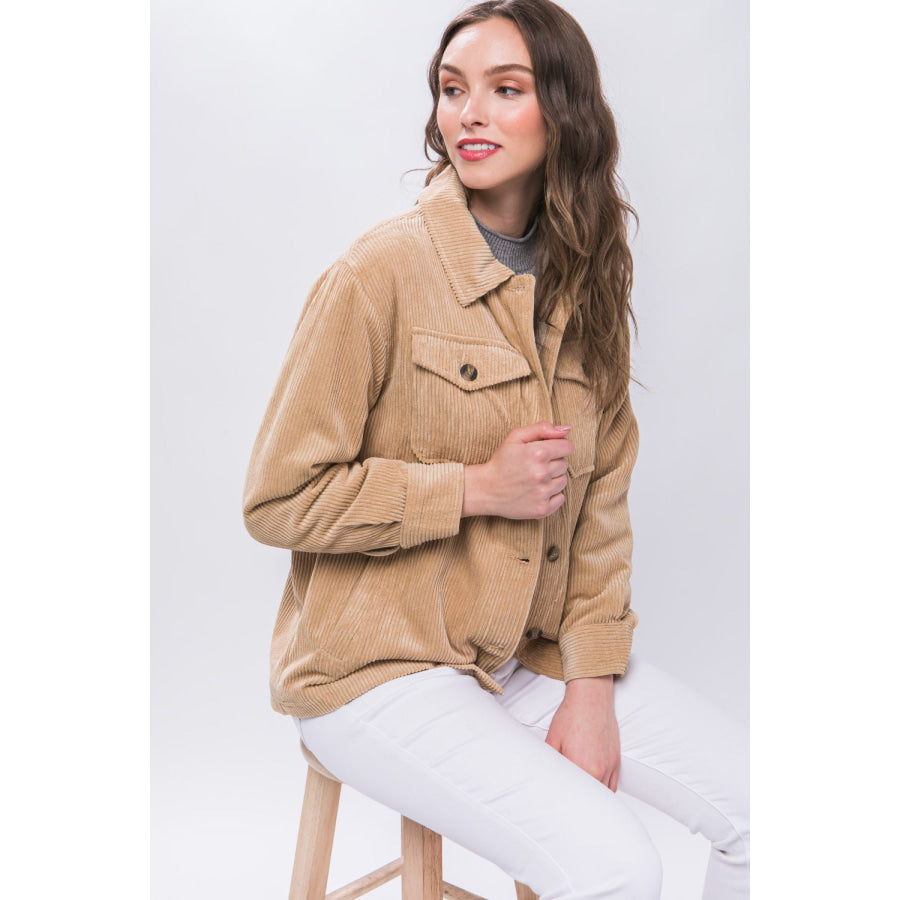 Love Tree Corduroy Button Up Jacket with Sherpa Inside Apparel and Accessories