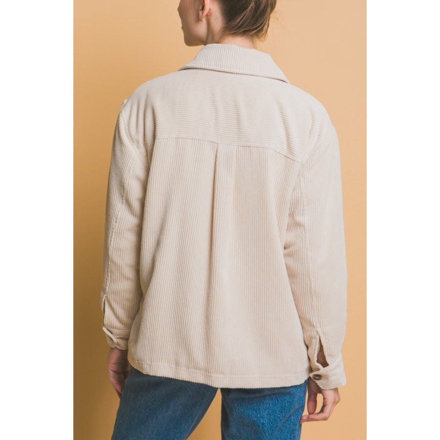 Love Tree Corduroy Button Up Jacket with Sherpa Inside Cream / S Apparel and Accessories