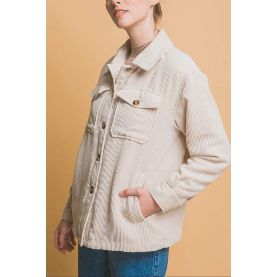 Love Tree Corduroy Button Up Jacket with Sherpa Inside Apparel and Accessories