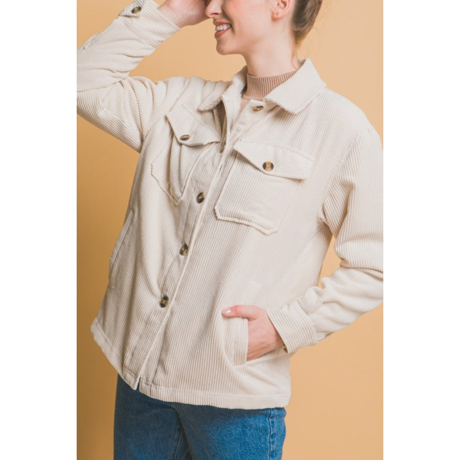 Love Tree Corduroy Button Up Jacket with Sherpa Inside Apparel and Accessories