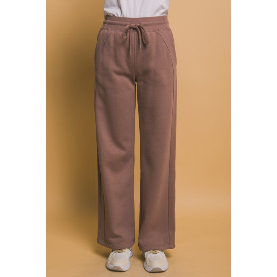 Love Tree Drawstring Wide Leg Sweatpants with Pockets Brown / S Apparel and Accessories