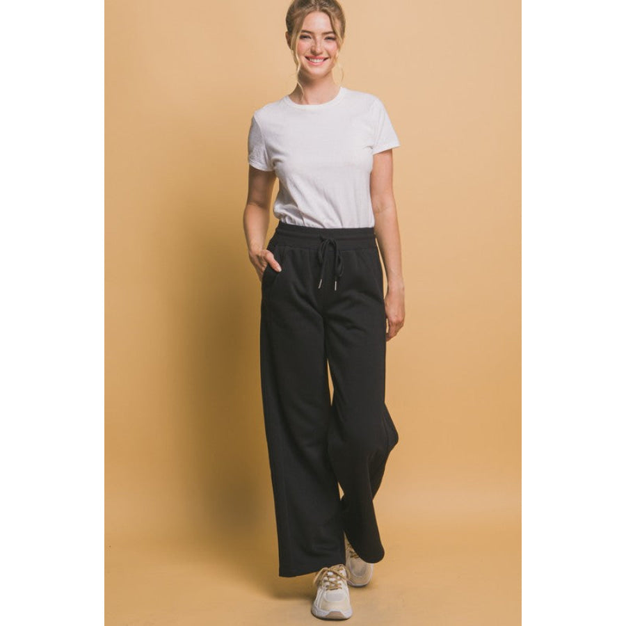 Love Tree Drawstring Wide Leg Sweatpants with Pockets Black / S Apparel and Accessories