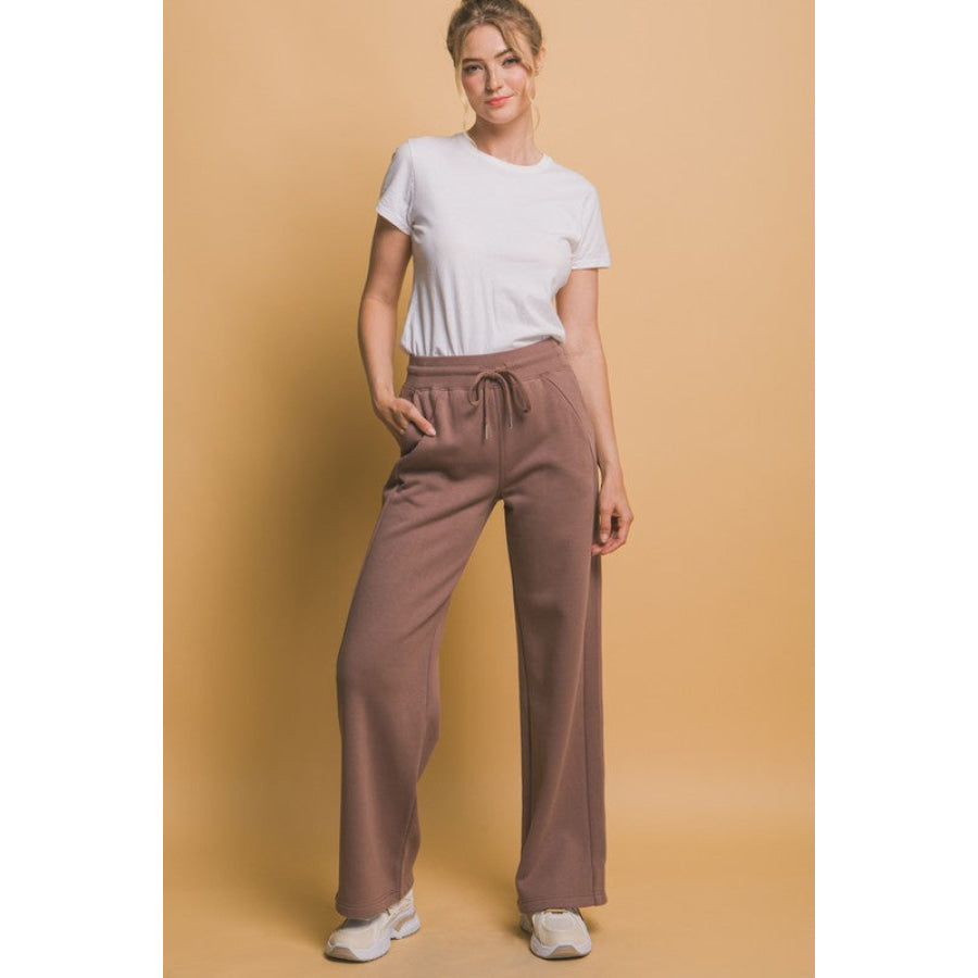 Love Tree Drawstring Wide Leg Sweatpants with Pockets Brown / S Apparel and Accessories