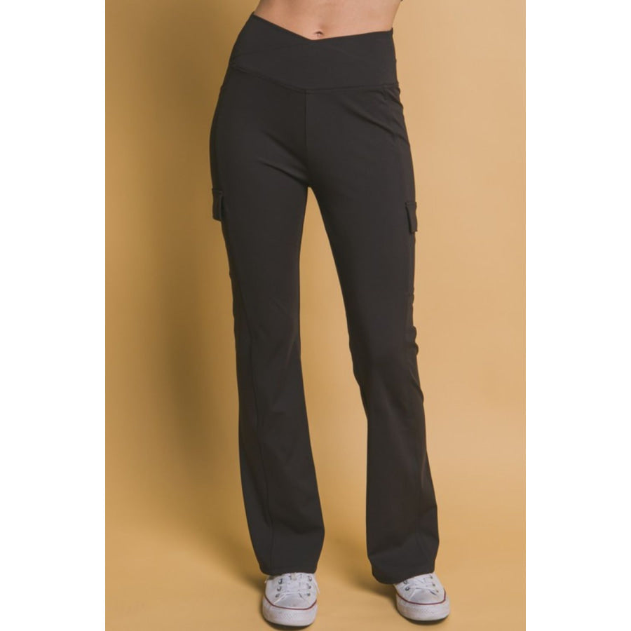 Love Tree Flared Cargo Leggings Black / S Apparel and Accessories