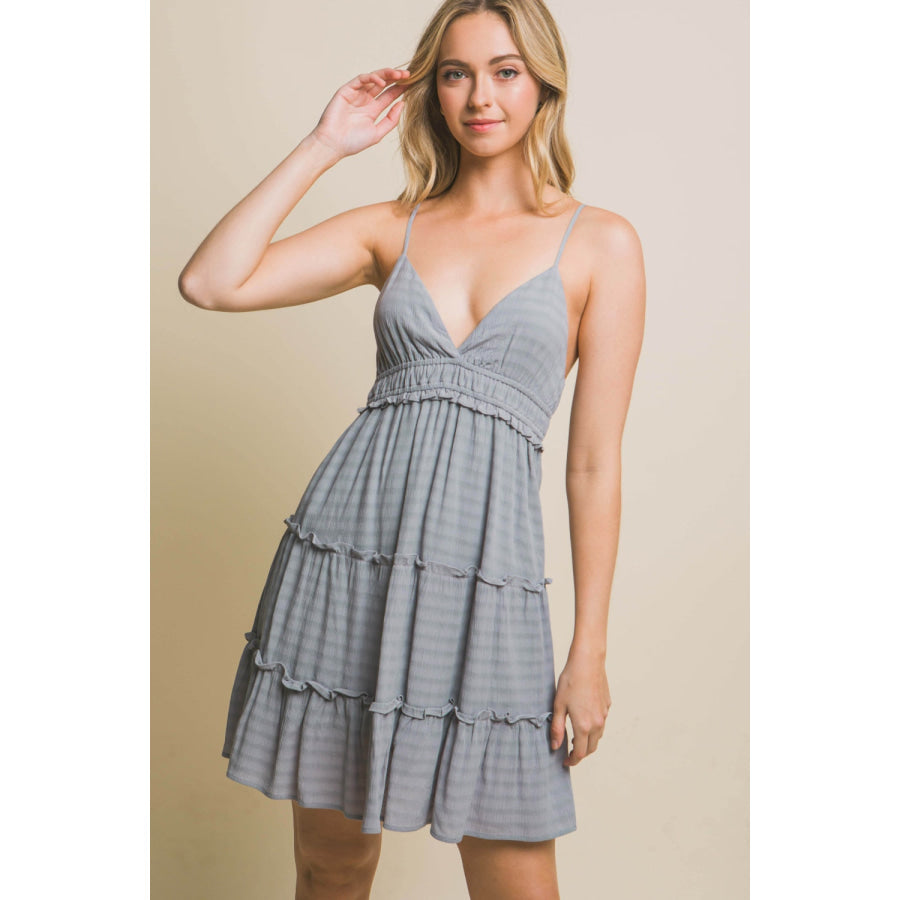 Love Tree Frill V-Neck Cami Dress Grey / S Apparel and Accessories