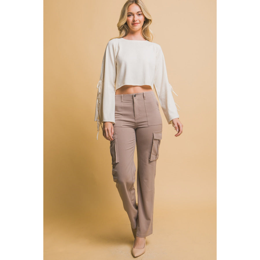 Love Tree High Rise Cargo Pants with Pockets Apparel and Accessories