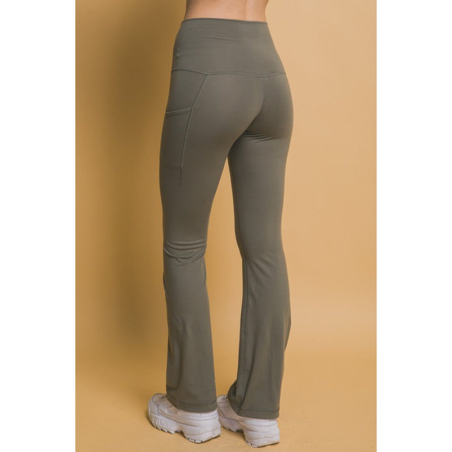 Love Tree High Waist Flare Active Leggings with Side Pockets Apparel and Accessories