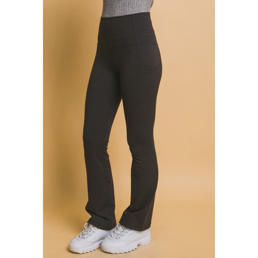 Love Tree High Waist Flare Active Leggings with Side Pockets Apparel and Accessories