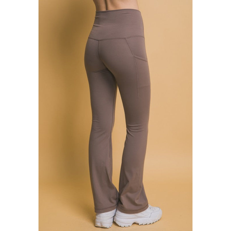 Love Tree High Waist Flare Active Leggings with Side Pockets Apparel and Accessories