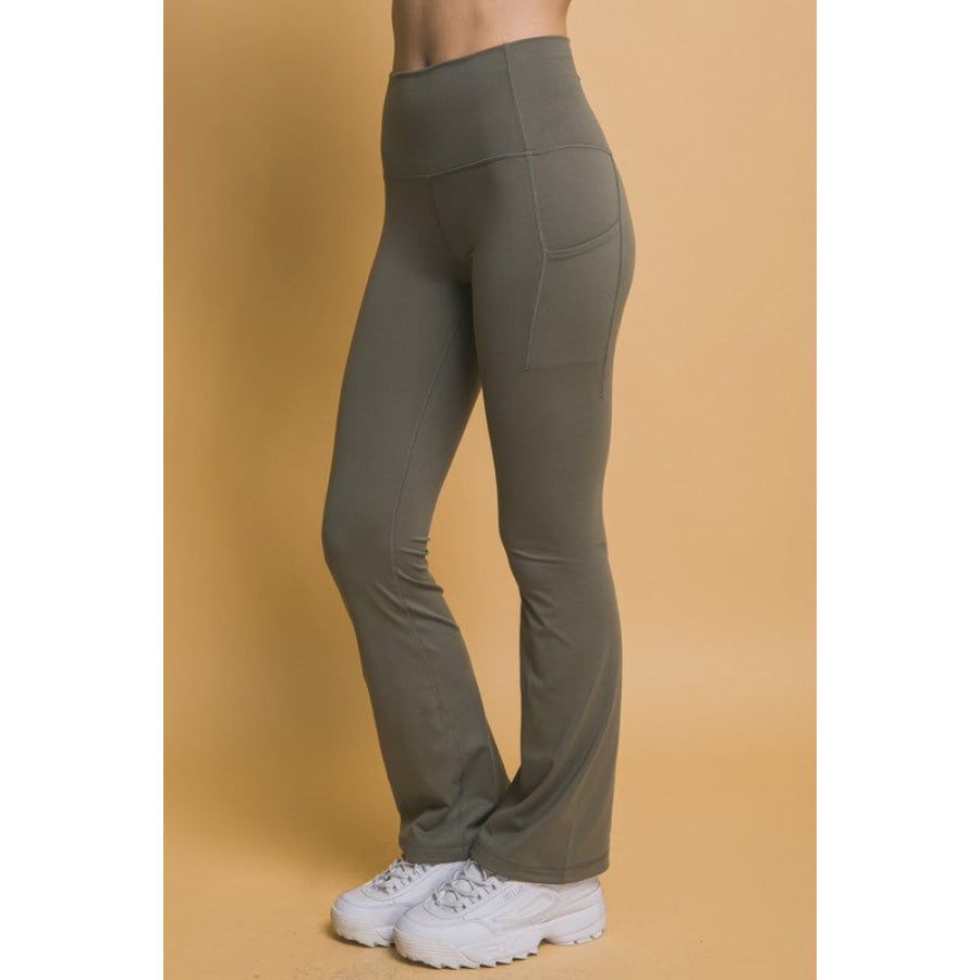 Love Tree High Waist Flare Active Leggings with Side Pockets Apparel and Accessories