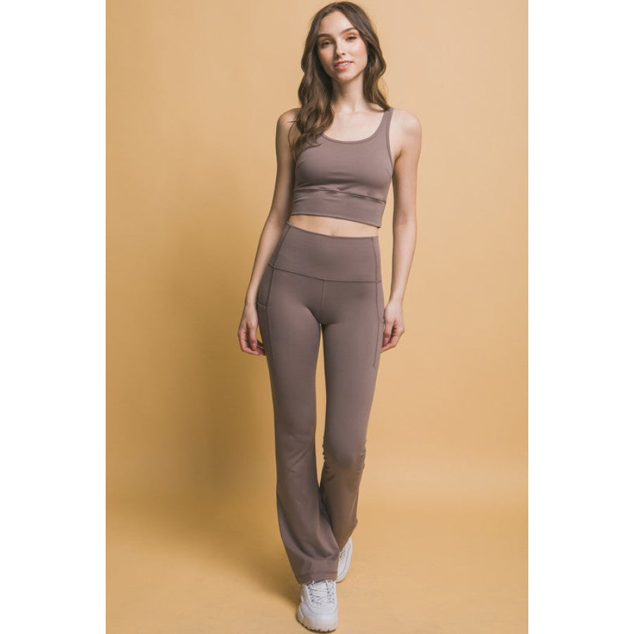 Love Tree High Waist Flare Active Leggings with Side Pockets Apparel and Accessories