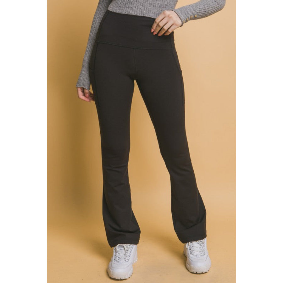 Love Tree High Waist Flare Active Leggings with Side Pockets Black / S Apparel and Accessories