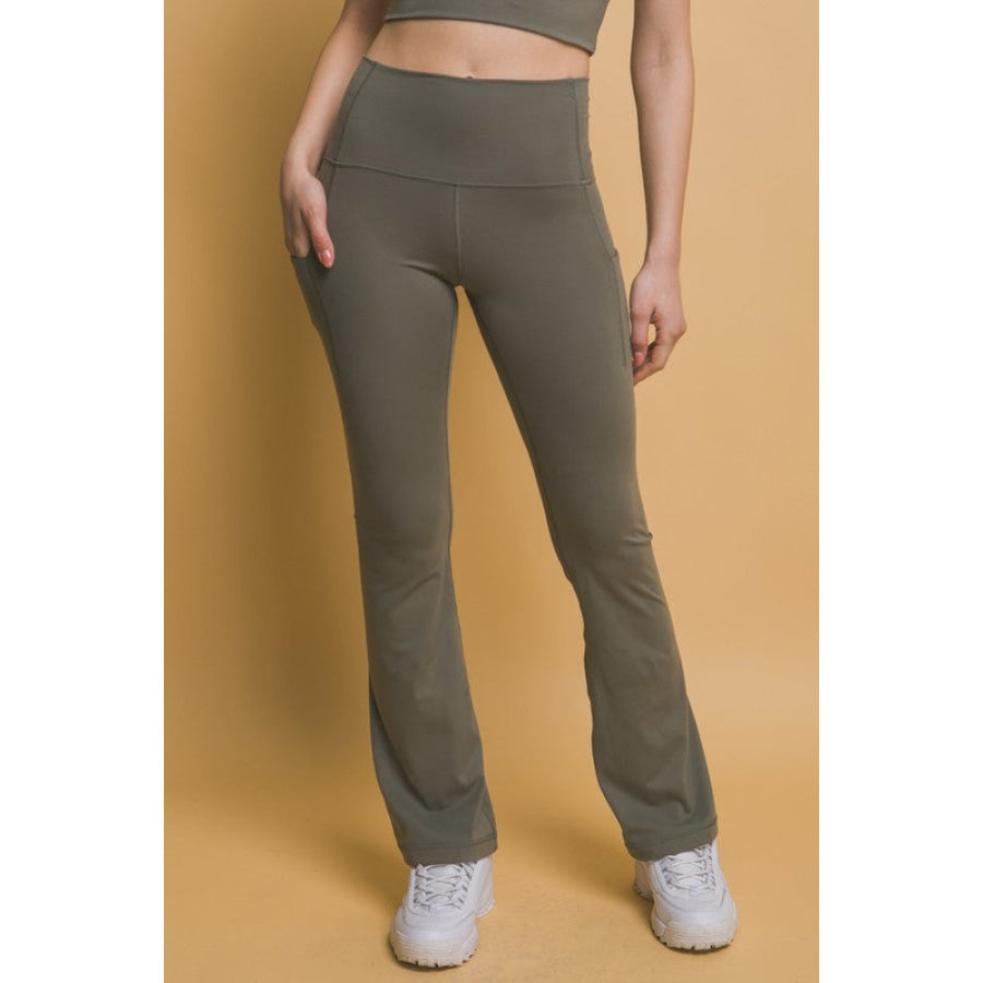 Love Tree High Waist Flare Active Leggings with Side Pockets Moss / S Apparel and Accessories