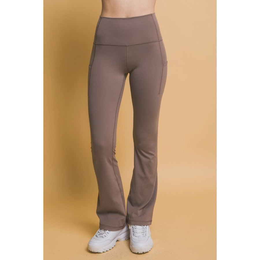 Love Tree High Waist Flare Active Leggings with Side Pockets Taupe / S Apparel and Accessories