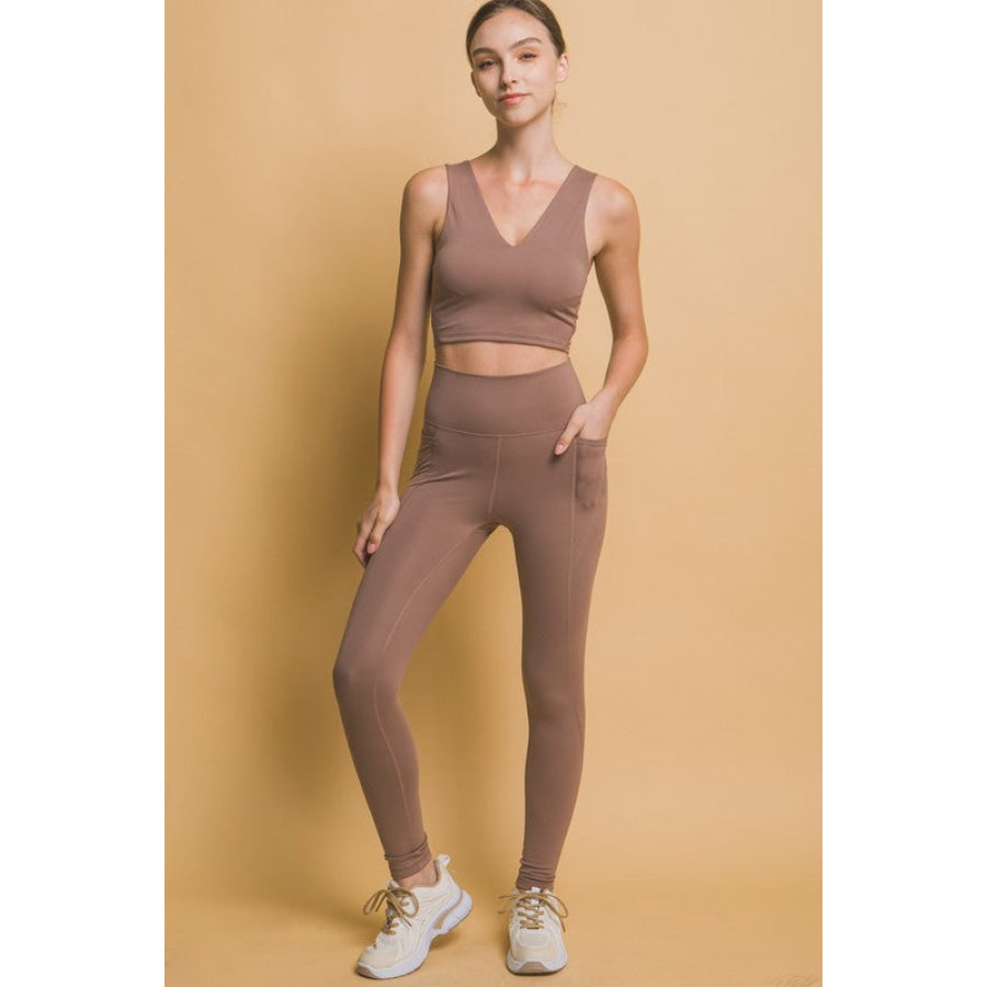 Love Tree High Waist Leggings with Side Pockets Taupe / S Apparel and Accessories