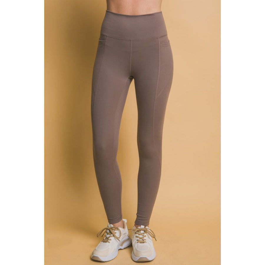 Love Tree High Waist Leggings with Side Pockets Taupe / S Apparel and Accessories