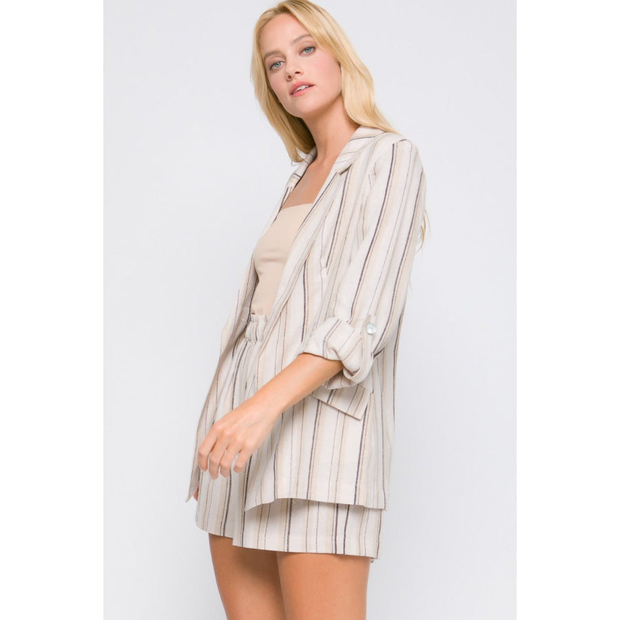 Love Tree Linen Woven Striped Blazer Apparel and Accessories