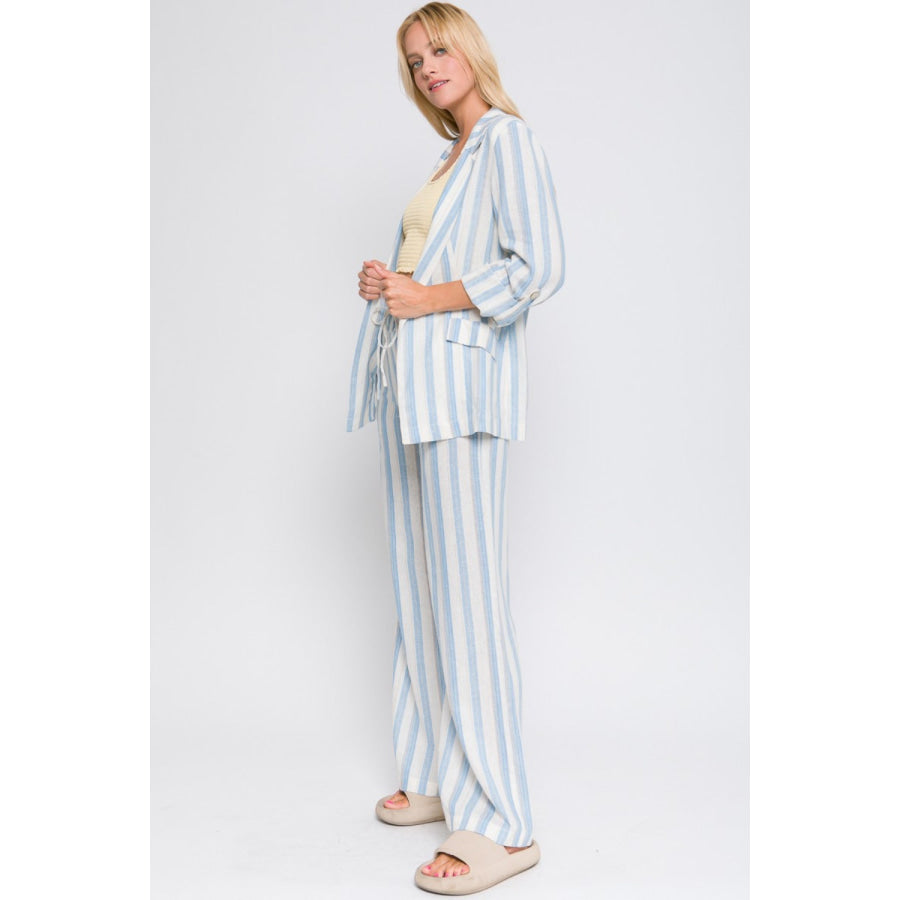 Love Tree Linen Woven Striped Blazer Apparel and Accessories