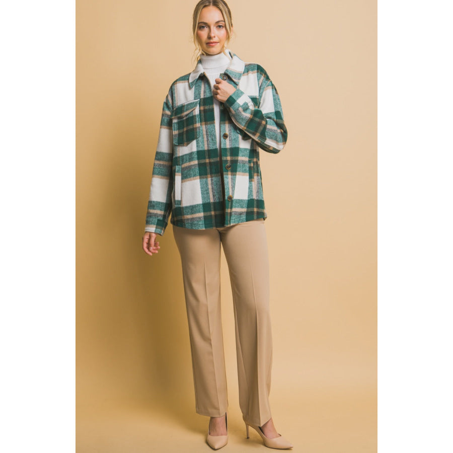 Love Tree Plaid Button Up Shacket Apparel and Accessories