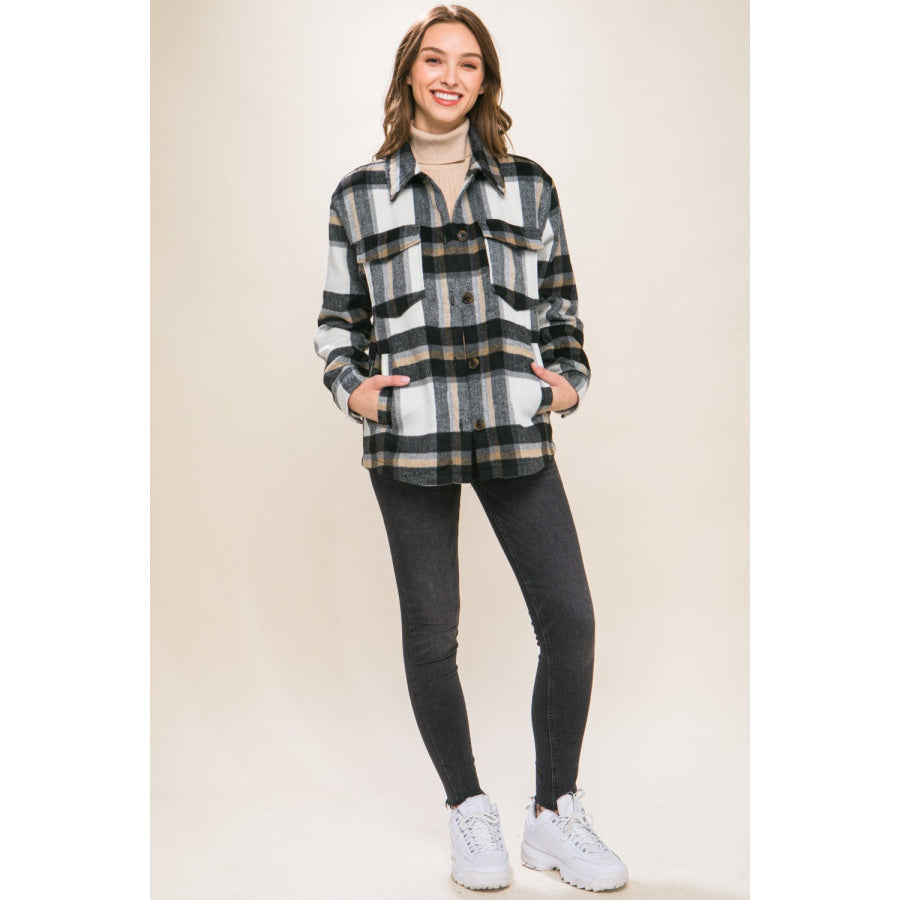 Love Tree Plaid Button Up Shacket Apparel and Accessories