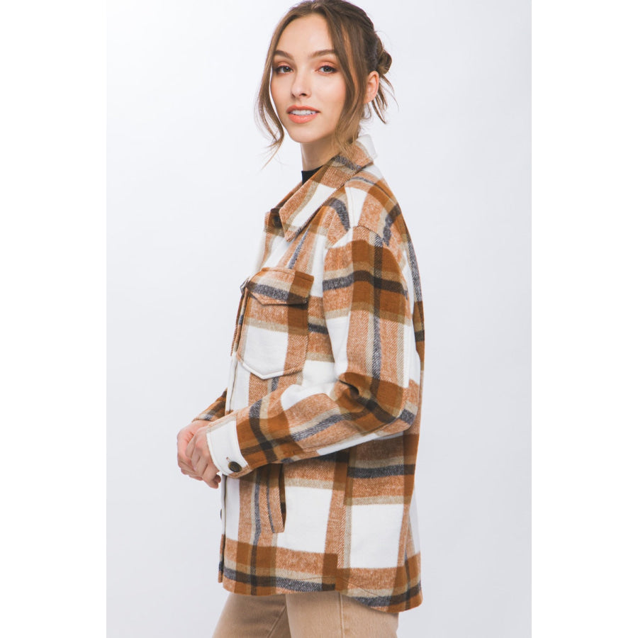 Love Tree Plaid Button Up Shacket Apparel and Accessories