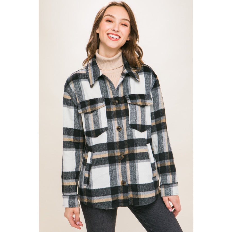 Love Tree Plaid Button Up Shacket Apparel and Accessories