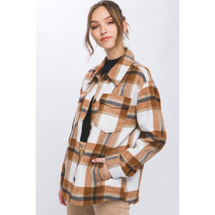 Love Tree Plaid Button Up Shacket Apparel and Accessories