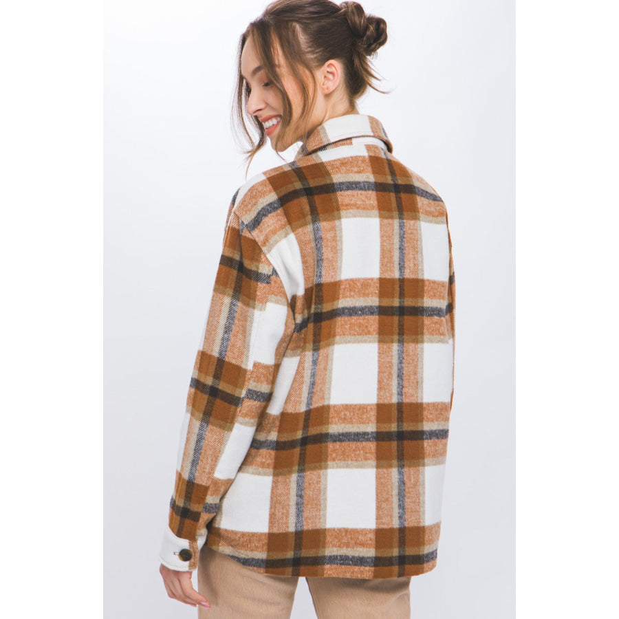 Love Tree Plaid Button Up Shacket Apparel and Accessories