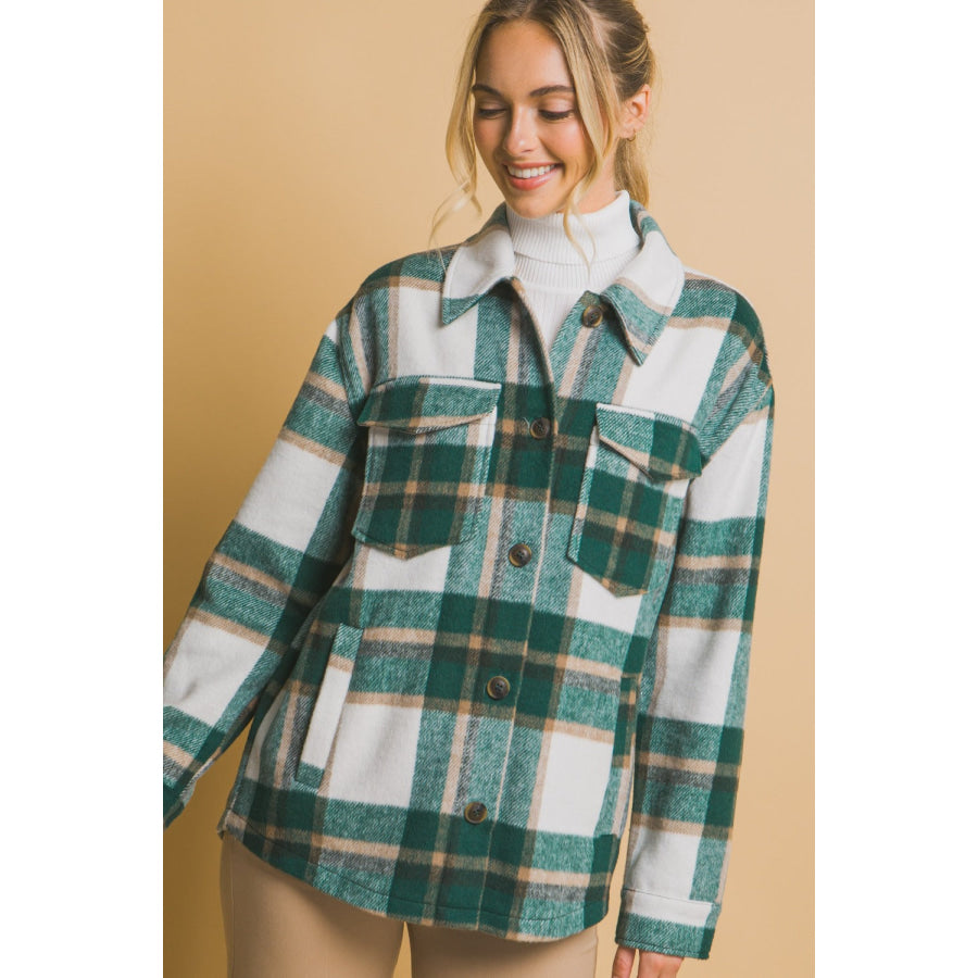 Love Tree Plaid Button Up Shacket Apparel and Accessories