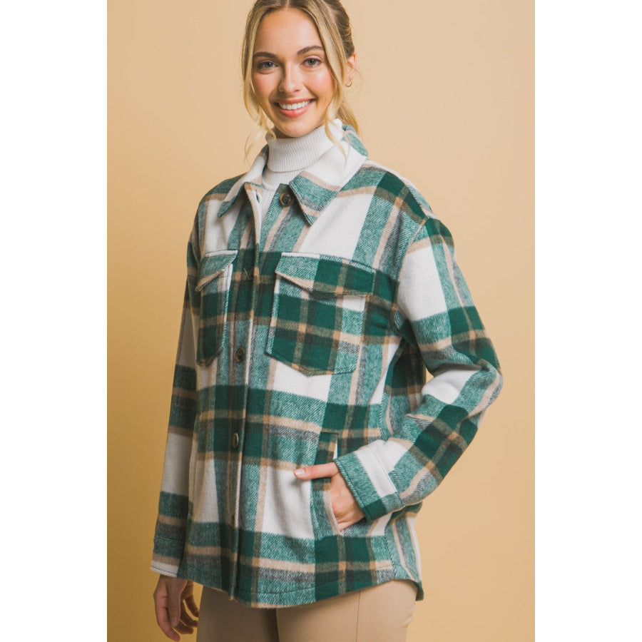 Love Tree Plaid Button Up Shacket Apparel and Accessories