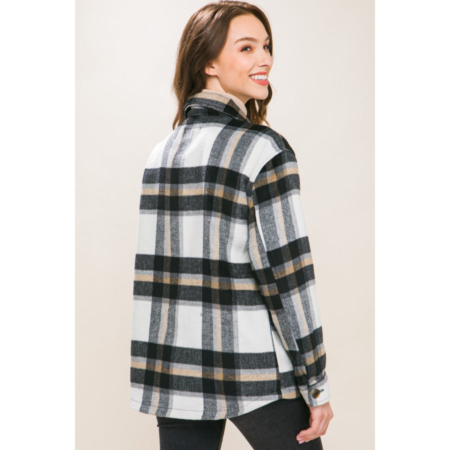 Love Tree Plaid Button Up Shacket Apparel and Accessories