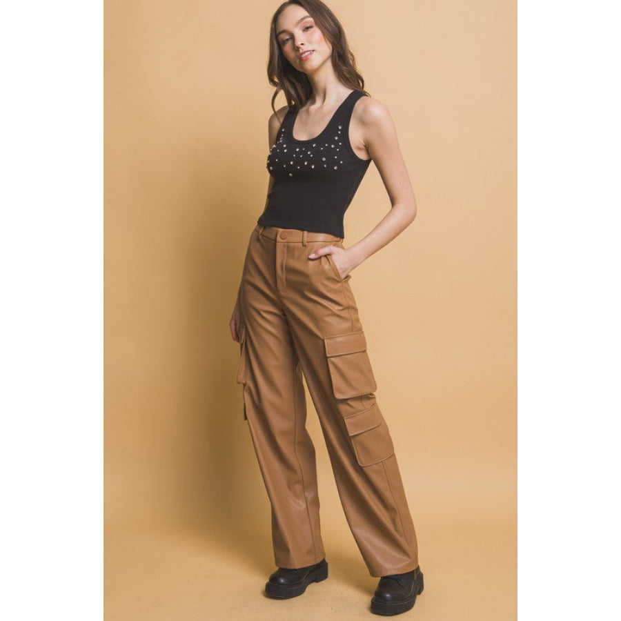 Love Tree PU Leather Cargo Pants Apparel and Accessories