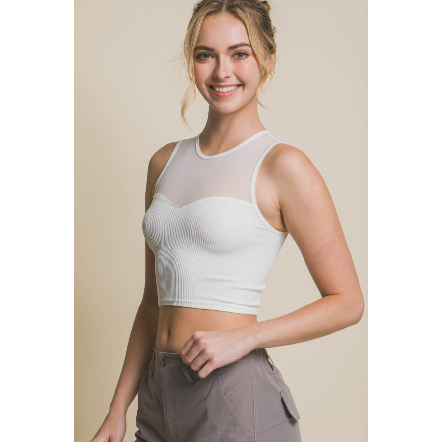 Love Tree Round Neck Ribbed Cropped Mesh Tank Apparel and Accessories