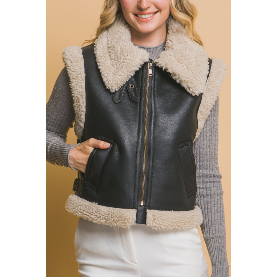 Love Tree Sherpa Zip Up Vest with Pockets Apparel and Accessories