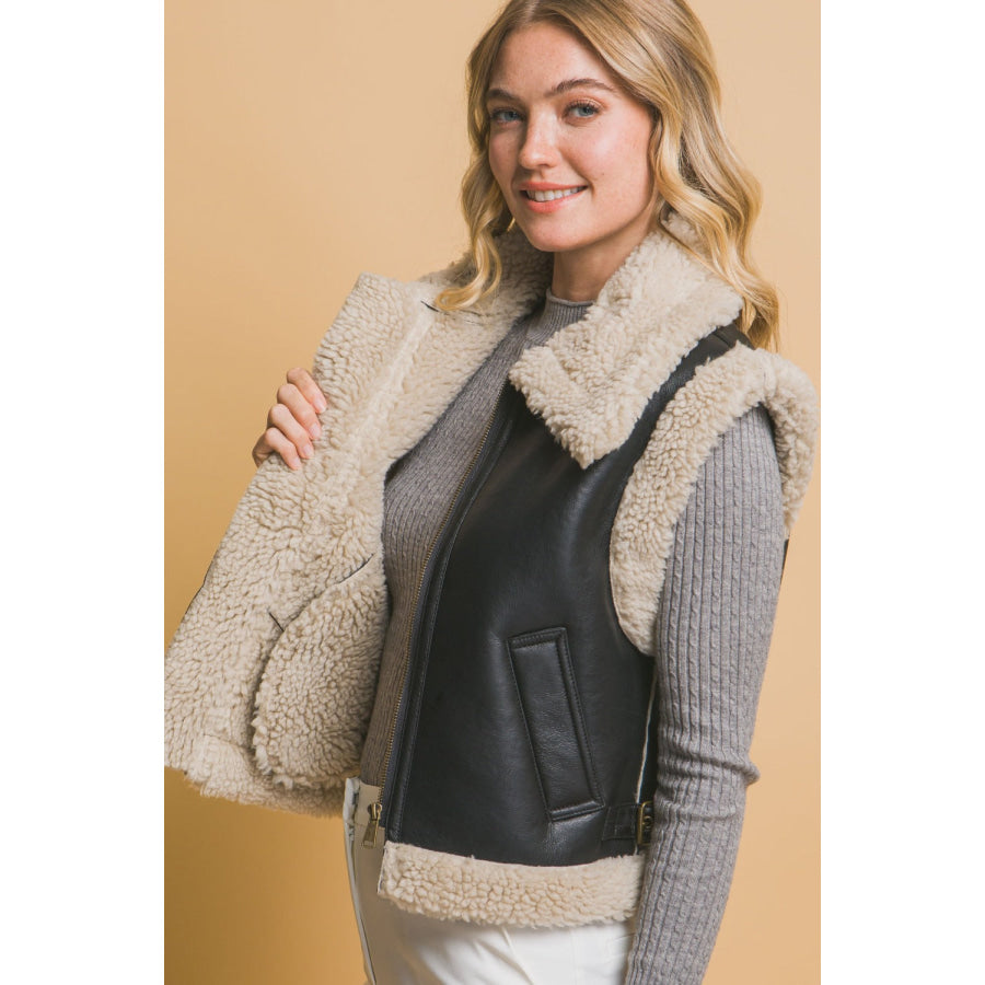 Love Tree Sherpa Zip Up Vest with Pockets Apparel and Accessories