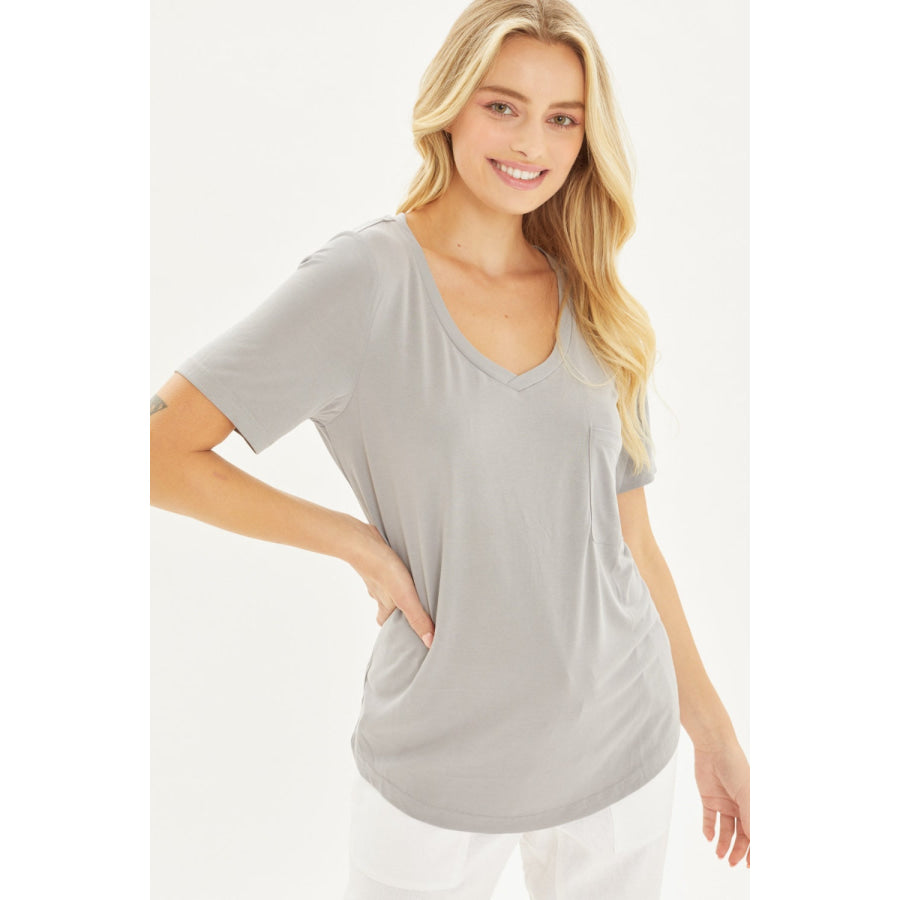 Love Tree V - Neck Short Sleeve T - Shirt Grey / S Apparel and Accessories