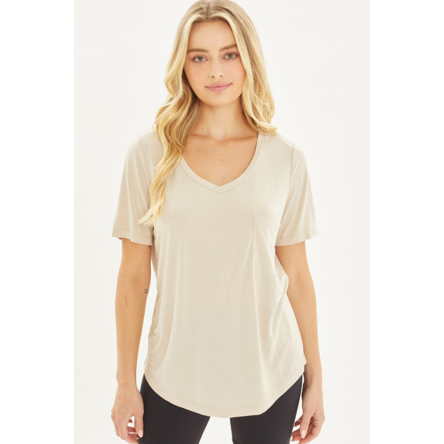 Love Tree V - Neck Short Sleeve T - Shirt Sand / S Apparel and Accessories