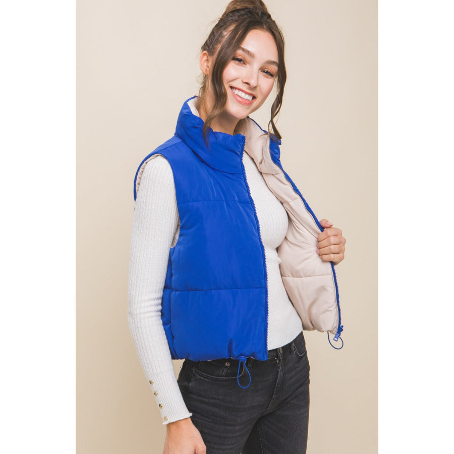 Love Tree Zip Up Cropped Contrast Reversible Vest Apparel and Accessories