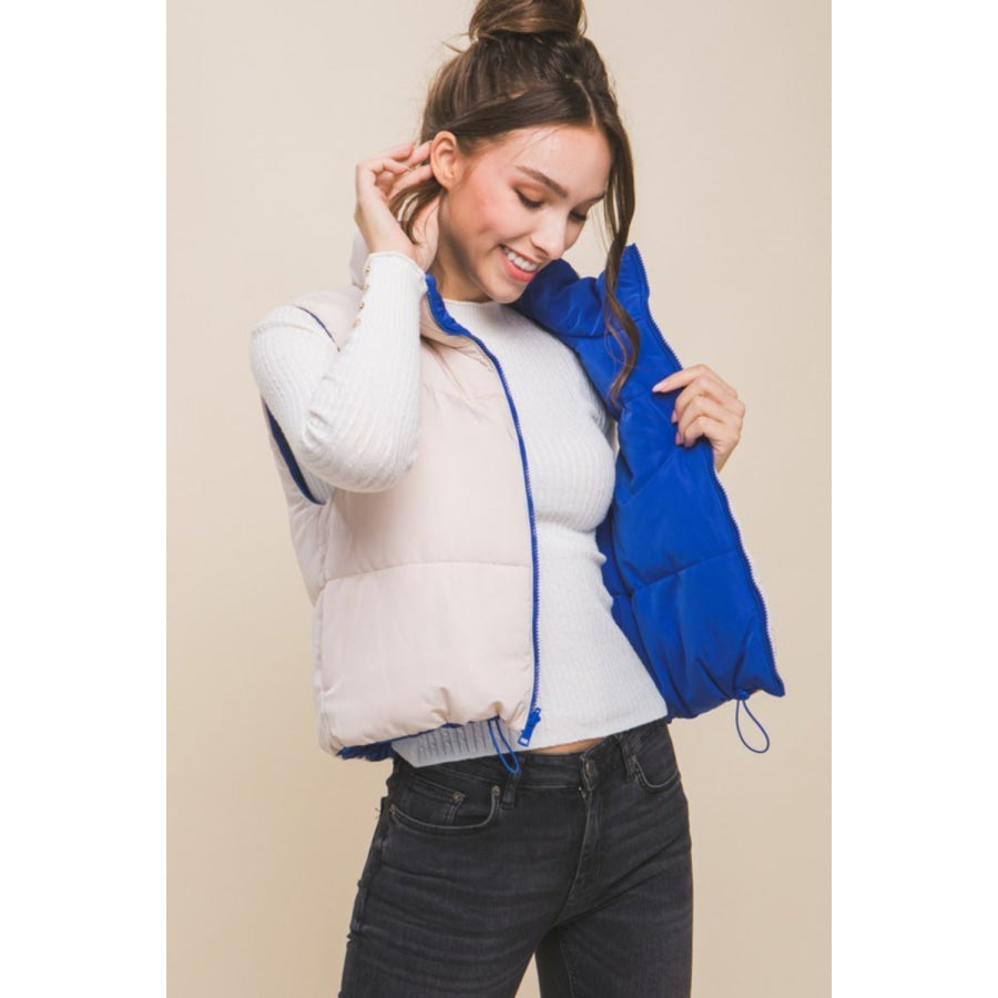 Love Tree Zip Up Cropped Contrast Reversible Vest Azure / S Apparel and Accessories