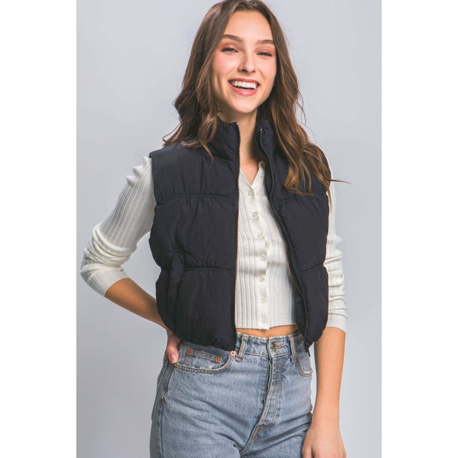 Love Tree Zip Up Turtleneck Cropped Vest Coat Apparel and Accessories