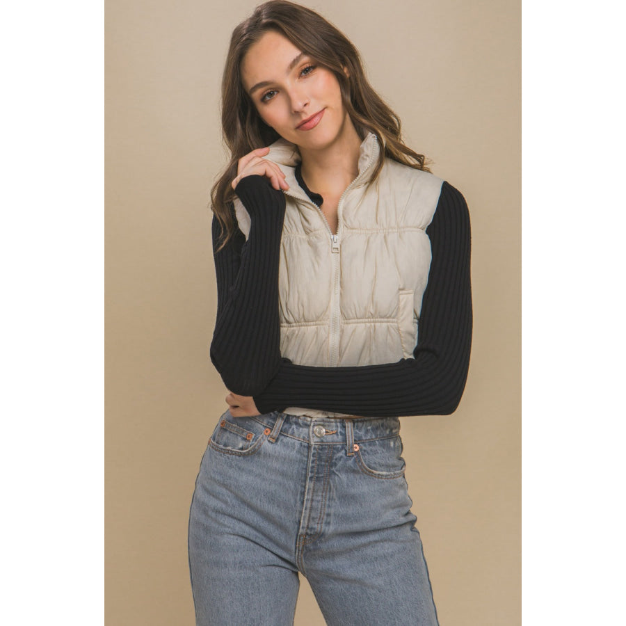 Love Tree Zip Up Turtleneck Cropped Vest Coat Apparel and Accessories