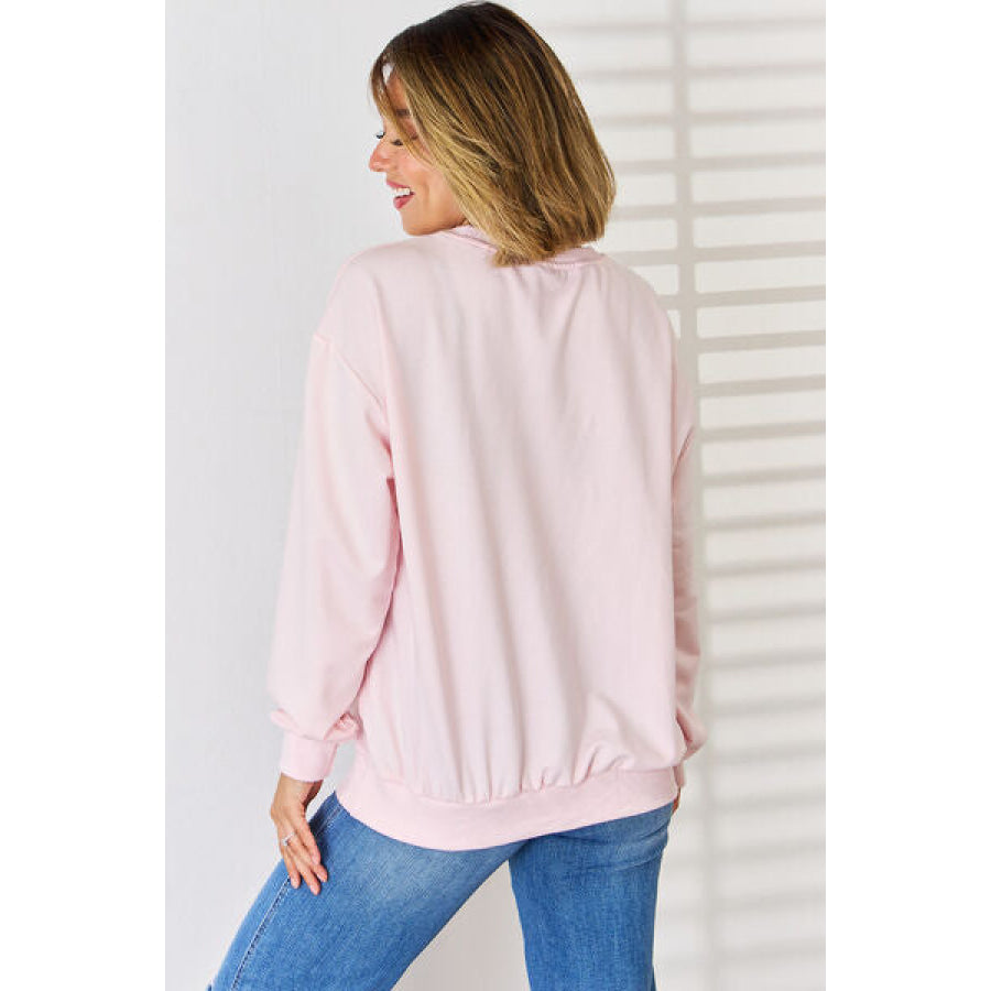 LOVE YOU Heart Sequin Round Neck Sweatshirt Blush Pink / S Apparel and Accessories