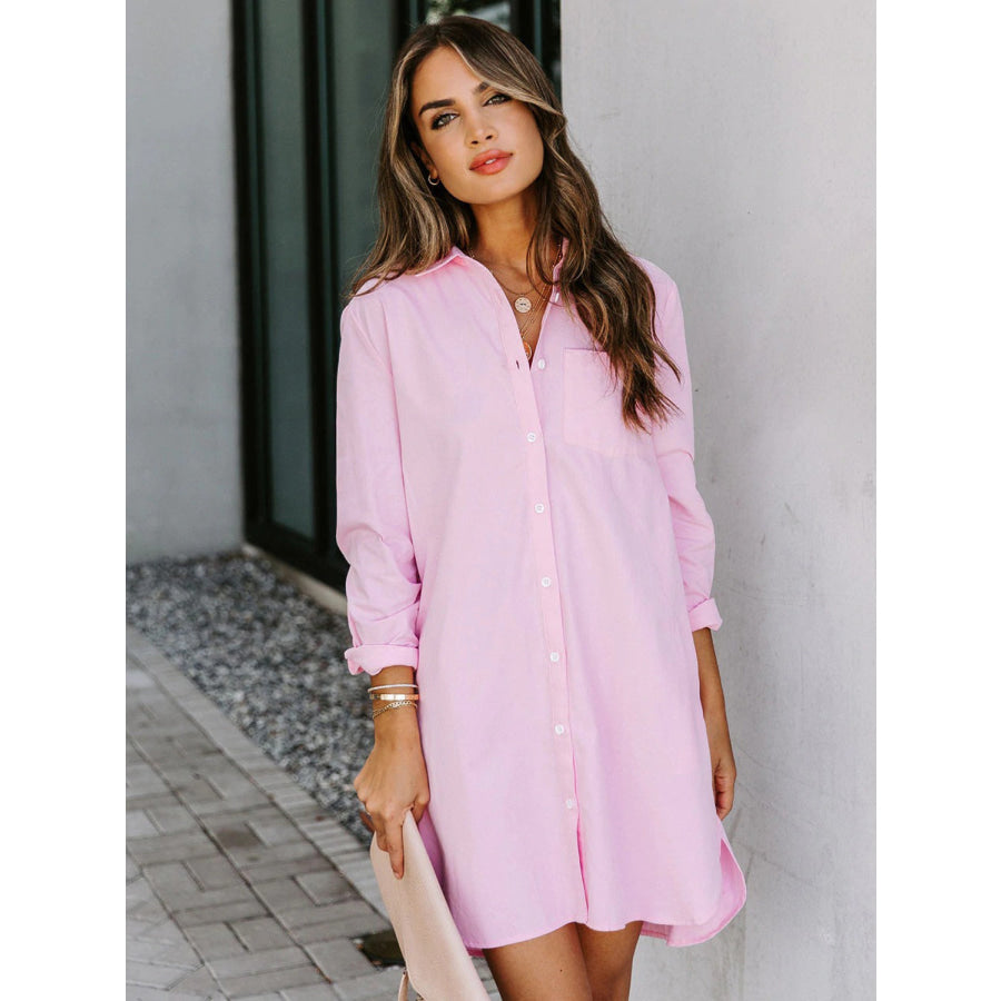 Lovelet Button Up Collared Neck Long Sleeve Shirt Dress Apparel and Accessories