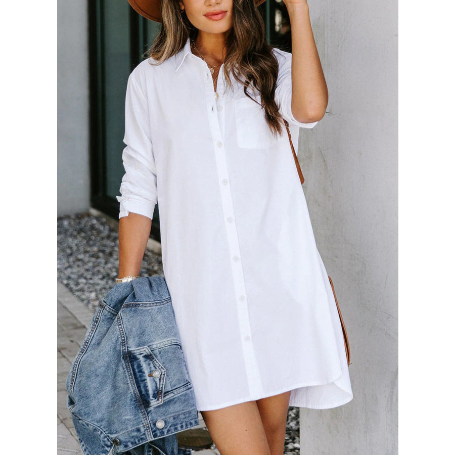 Lovelet Button Up Collared Neck Long Sleeve Shirt Dress Apparel and Accessories