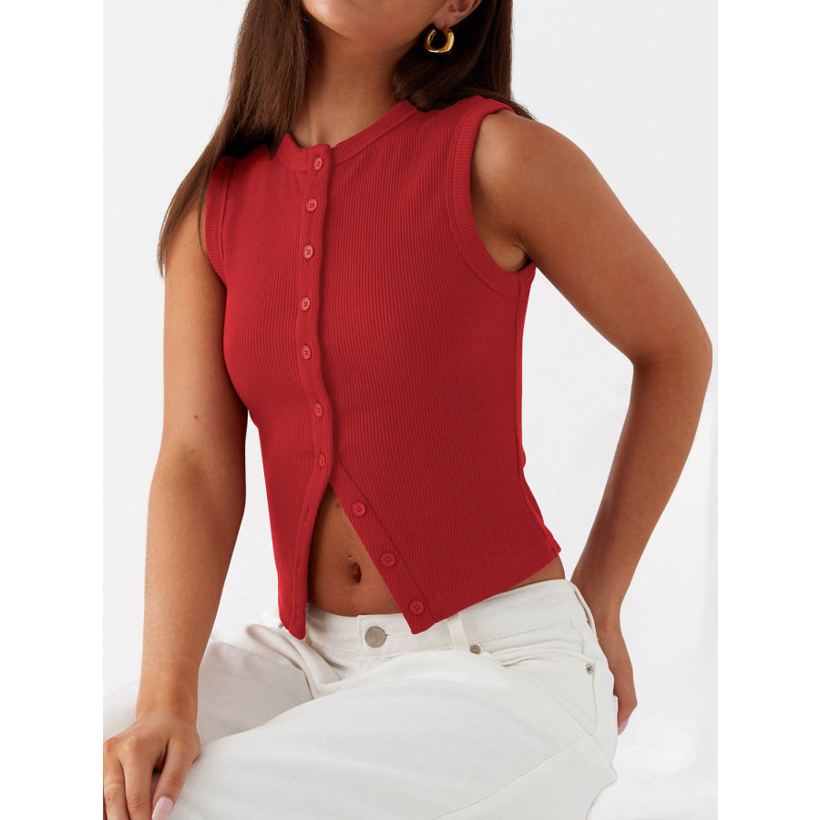 Lovelet Button Up Round Neck Tank Apparel and Accessories